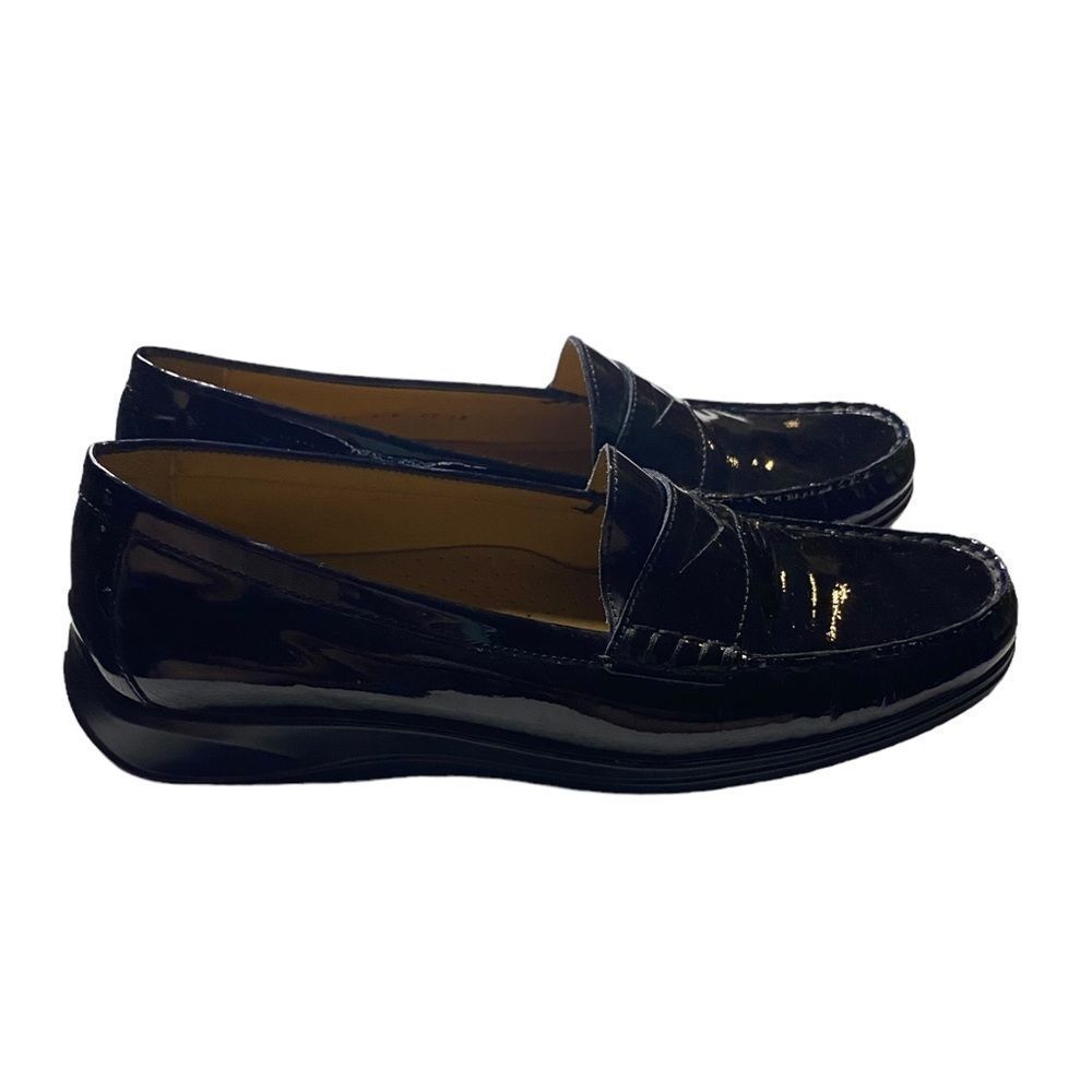 COLE HAAN NIKE AIR Wm’s Sz 8 Black Patent Leather Penny Loafer Flats Shoes - Picture 4 of 8